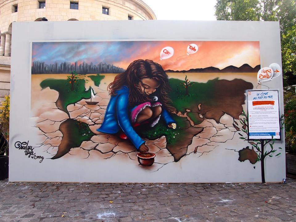 Migration — fresque Care France, place de la Rotonde Paris 2016